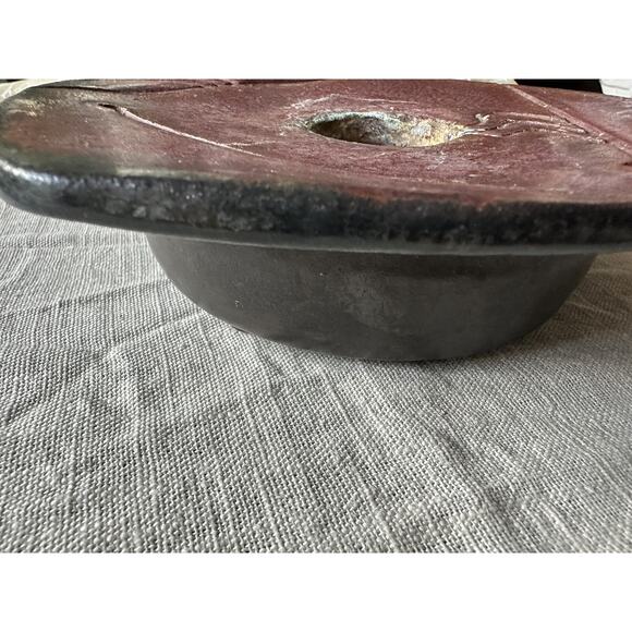 Vintage Ikebana Ceramic Flower Vase Handmade, Painted, Signed. Copper Stand 7x2” - Picture 9 of 13